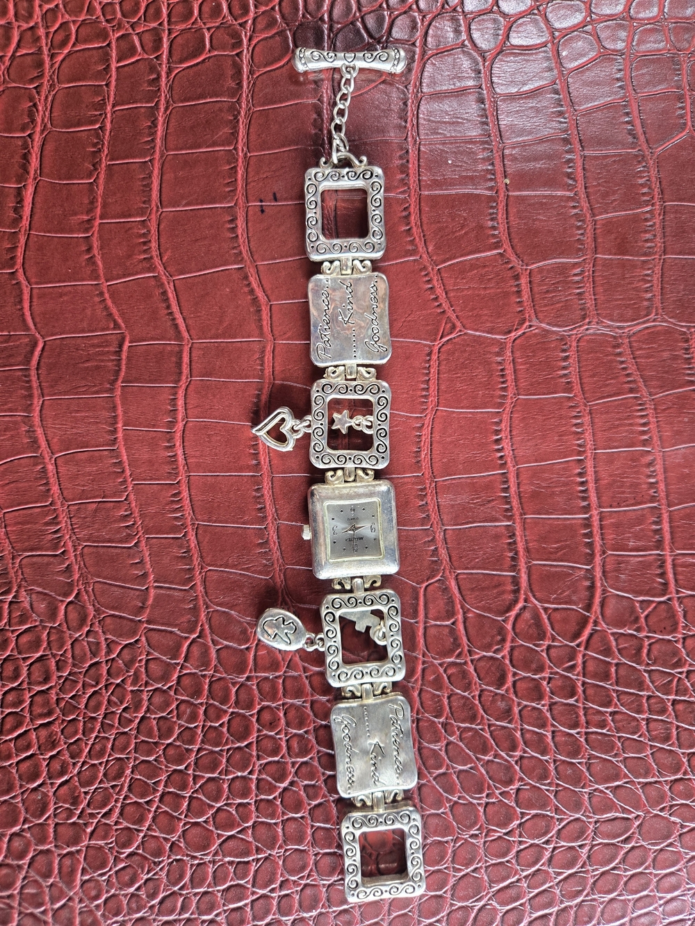 Silver-Tone Decorative Square Link Watch Bracelet in Silver